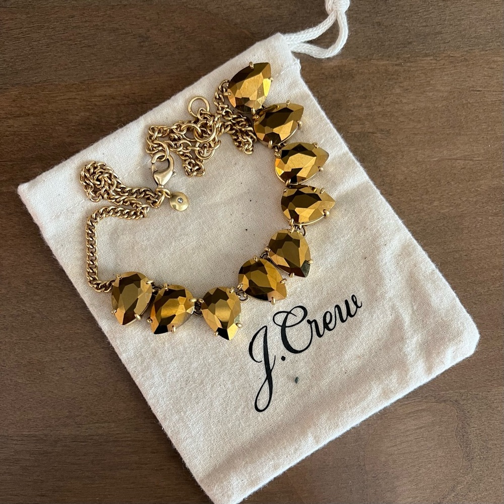 J Crew Gold Metallic Pear/Teardrop Stone Necklace